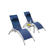 Pool Lounge Chairs Set Of 3, Adjustable Aluminum Outdoor Chaise Lounge Chairs With Metal Side Table, All Weather For Deck Lawn Poolside Backyard Blue, 2 Lounge Chirs 1 Table Blue Aluminium