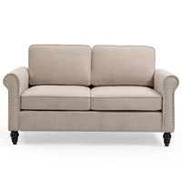 45 Inch, 2 Seater Loveseat Sofa, Mid Century Modern Couches For Living Room, Button Tufted Sofa Light Beige Burlap