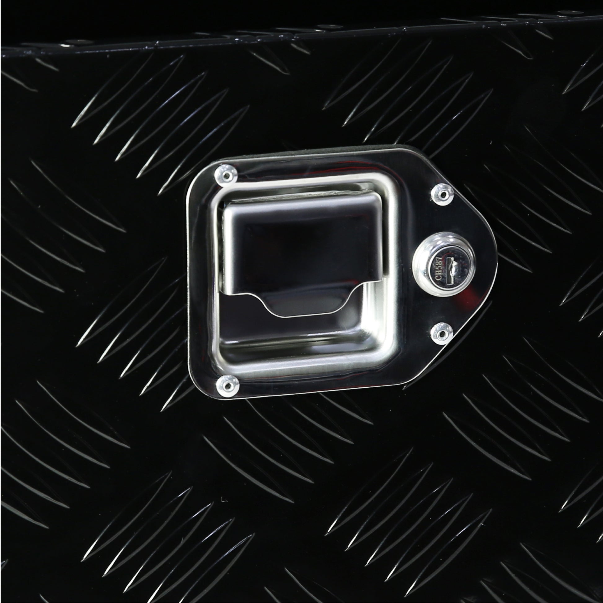 48 Inch Heavy Duty Aluminum Stripes Plated Tool Long Box Pick Up Truck Bed Rv Trailer Toolbox Storage Organizer, Waterproof Underbody Tool Box Storage With Lock And Key 48" 15.2" 15.2" Black Aluminum