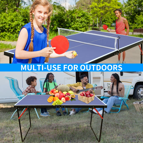 Table Tennis Table Midsize Foldable & Portable Ping Pong Table Set With Net And 2 Ping Pong Paddles For Indoor Outdoor Game Blue Mdf