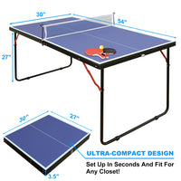 Table Tennis Table Midsize Foldable & Portable Ping Pong Table Set With Net And 2 Ping Pong Paddles For Indoor Outdoor Game Blue Mdf