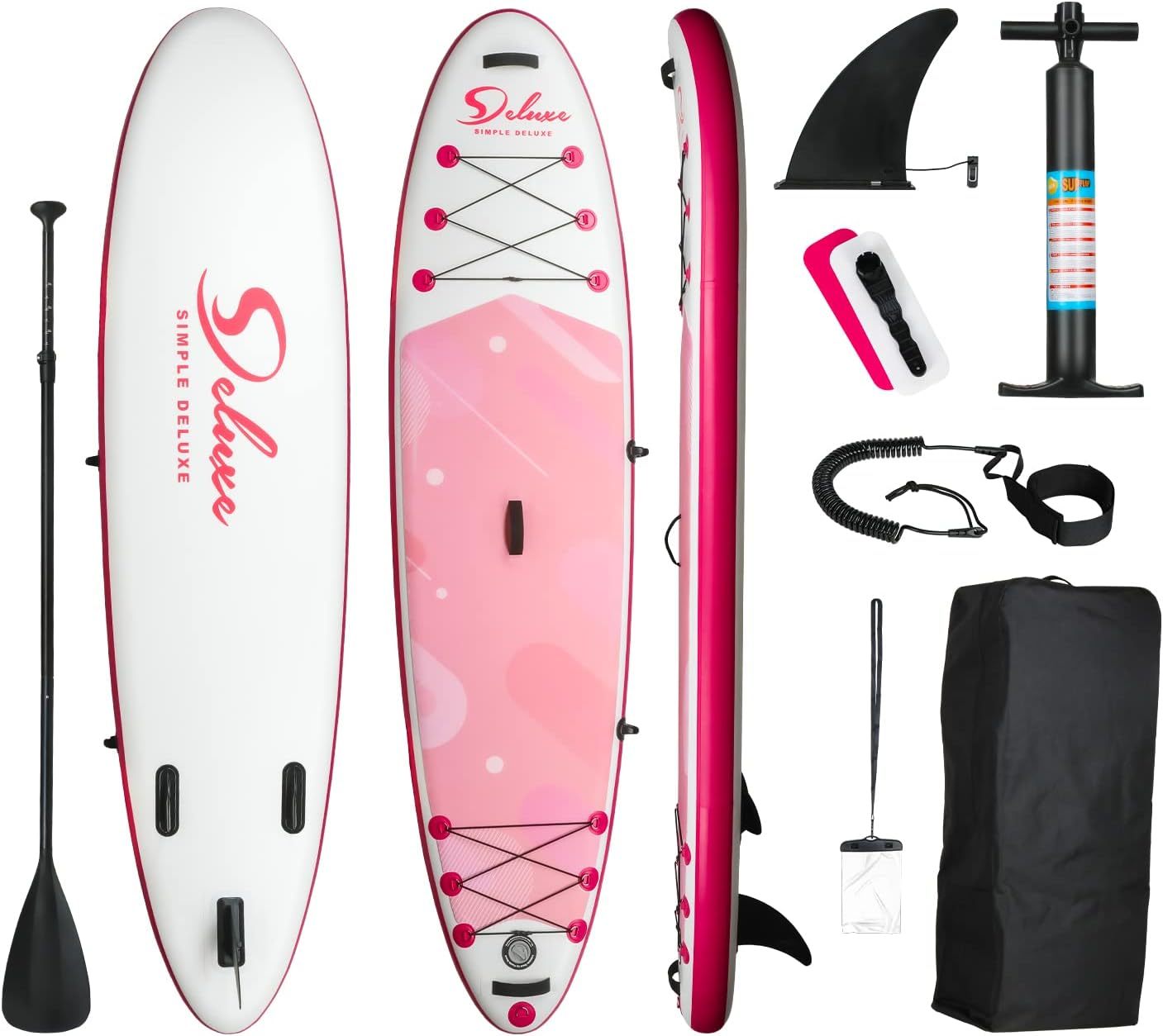 Inflatable Stand Up Paddle Board Simple Deluxe Premium Sup For All S Levels, Pink Paddle Boards For Adults & Youth, Blow Up Stand Up Paddleboards With Accessories & Backpack, Surf Control Pink Aluminium