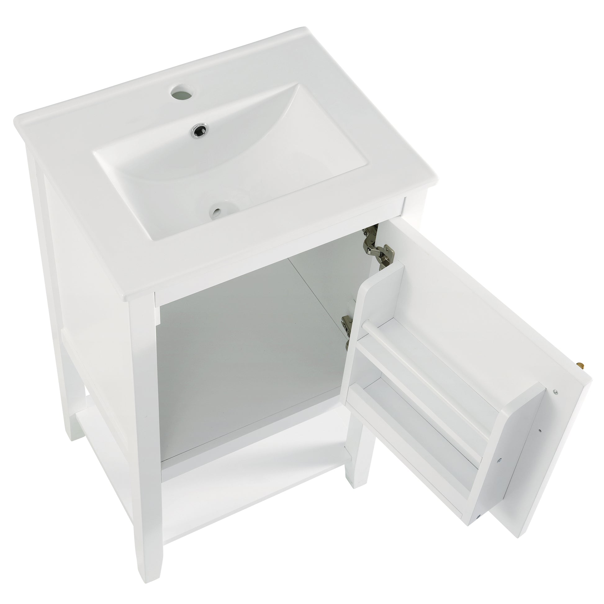 20" Bathroom Vanity With Sink, Bathroom Cabinet With Soft Closing Door, Storage Rack And Open Shelf, White White Solid Wood Mdf