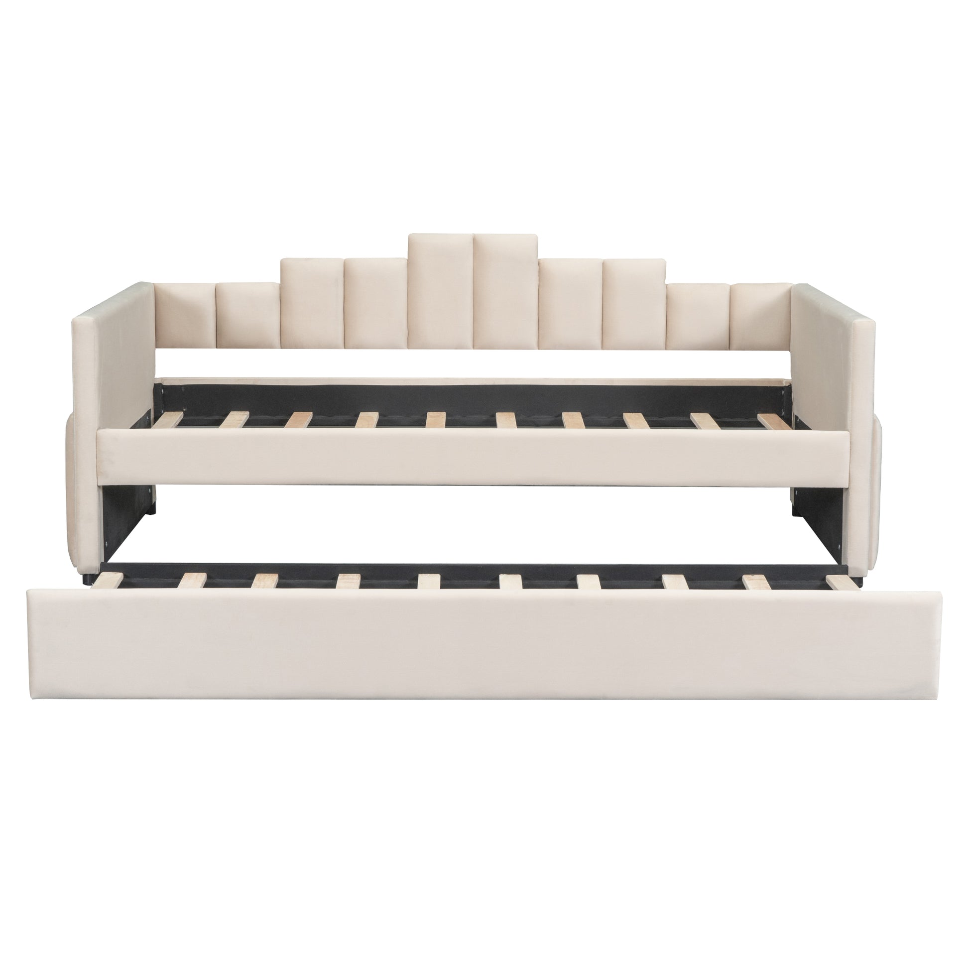 Twin Size Upholstered Daybed With Light And Usb Port, Beige Beige Upholstered