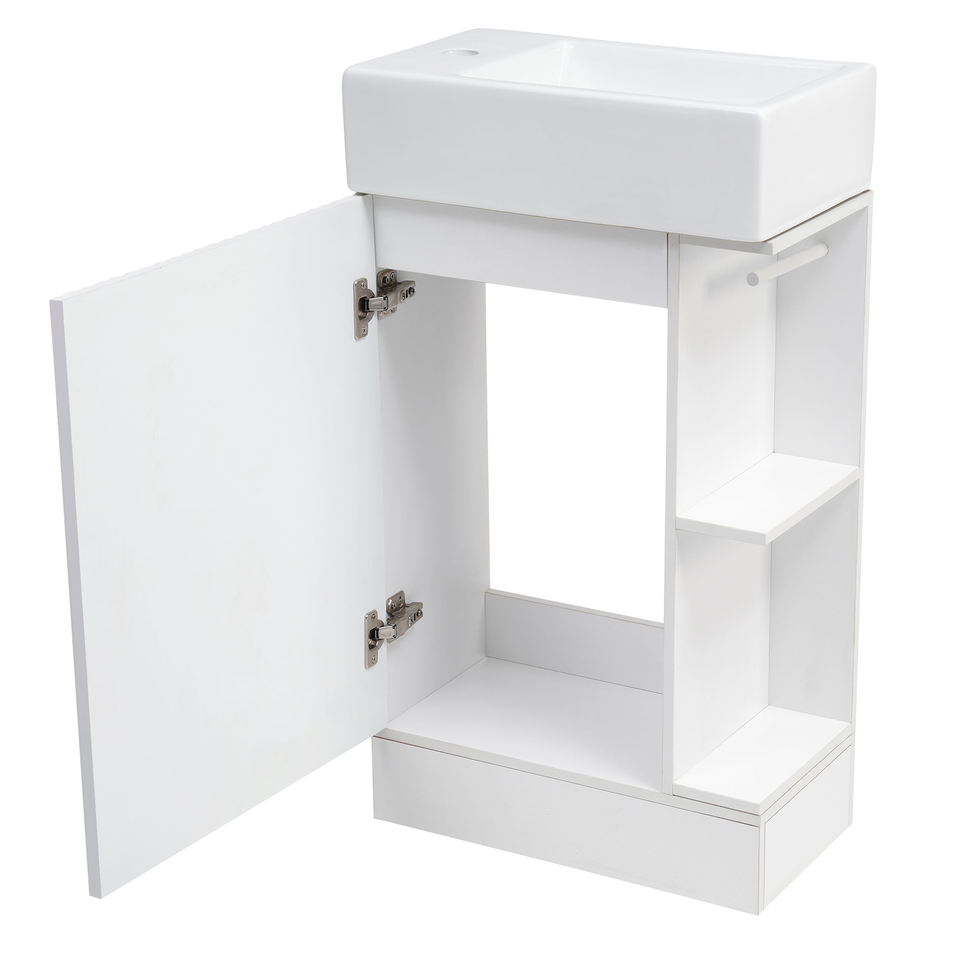 18.6" Bathroom Vanity With Sink, Bathroom Vanity Cabinet With Two Tier Shelf, Left Or Right Orientation, White White Mdf