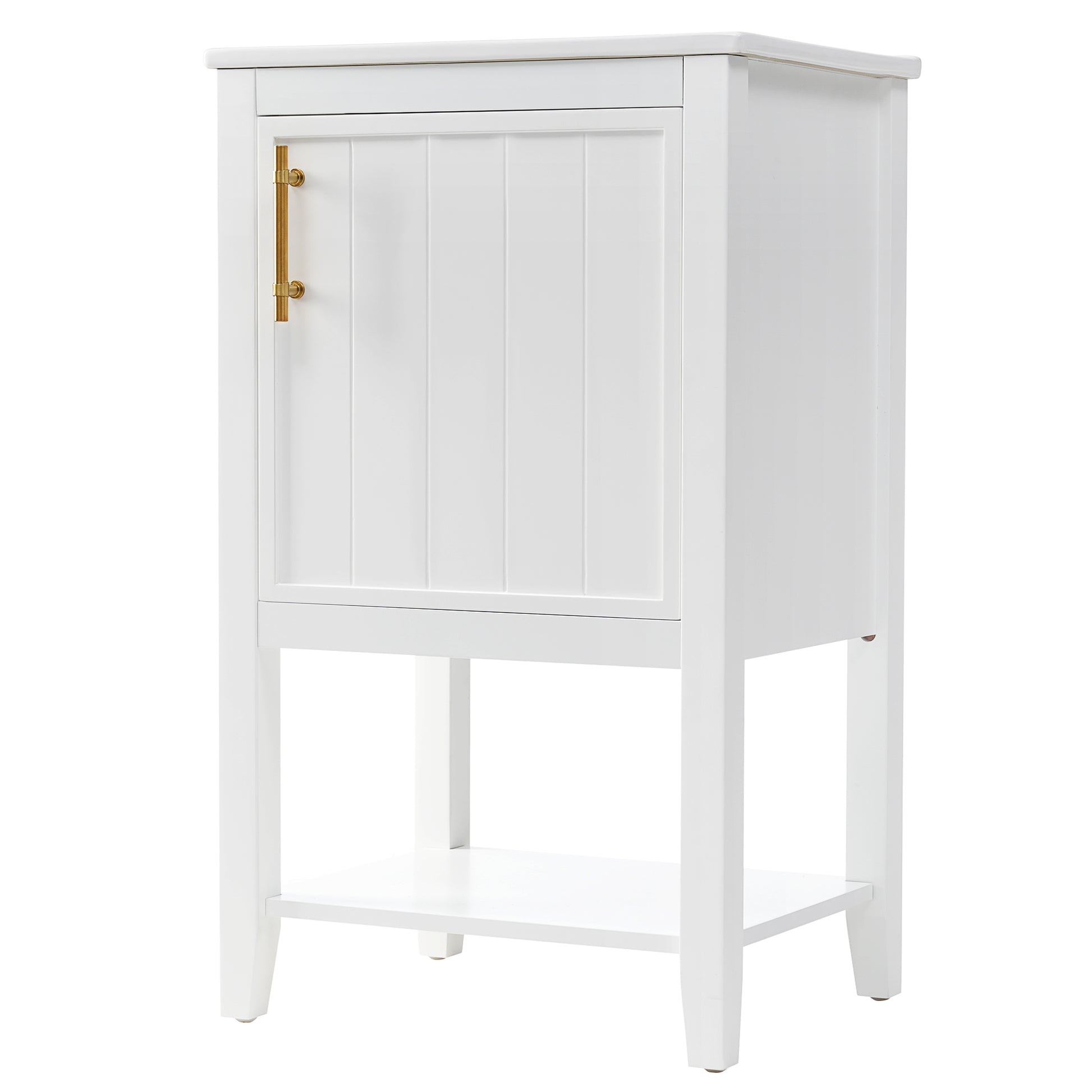 20" Bathroom Vanity With Sink, Bathroom Cabinet With Soft Closing Door, Storage Rack And Open Shelf, White White Solid Wood Mdf