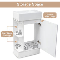 18.6" Bathroom Vanity With Sink, Bathroom Vanity Cabinet With Two Tier Shelf, Left Or Right Orientation, White White Mdf