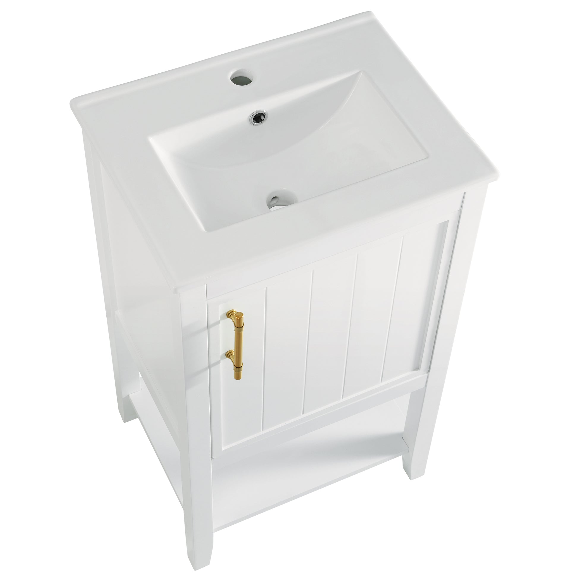 20" Bathroom Vanity With Sink, Bathroom Cabinet With Soft Closing Door, Storage Rack And Open Shelf, White White Solid Wood Mdf