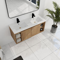 48" Wall Mounted Bathroom Vanity With Double Sink, Soft Closing Door Hinge Kd Package Bvb07348Imox Grb4840D Imitative Oak 2 Bathroom Wall Mounted Modern Plywood