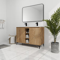 48" Freestanding Bathroom Vanity With Double Sink, Soft Closing Door Hinge Kd Package Bvb07148Imox Grb4840D Imitative Oak 2 Bathroom Freestanding Modern Plywood