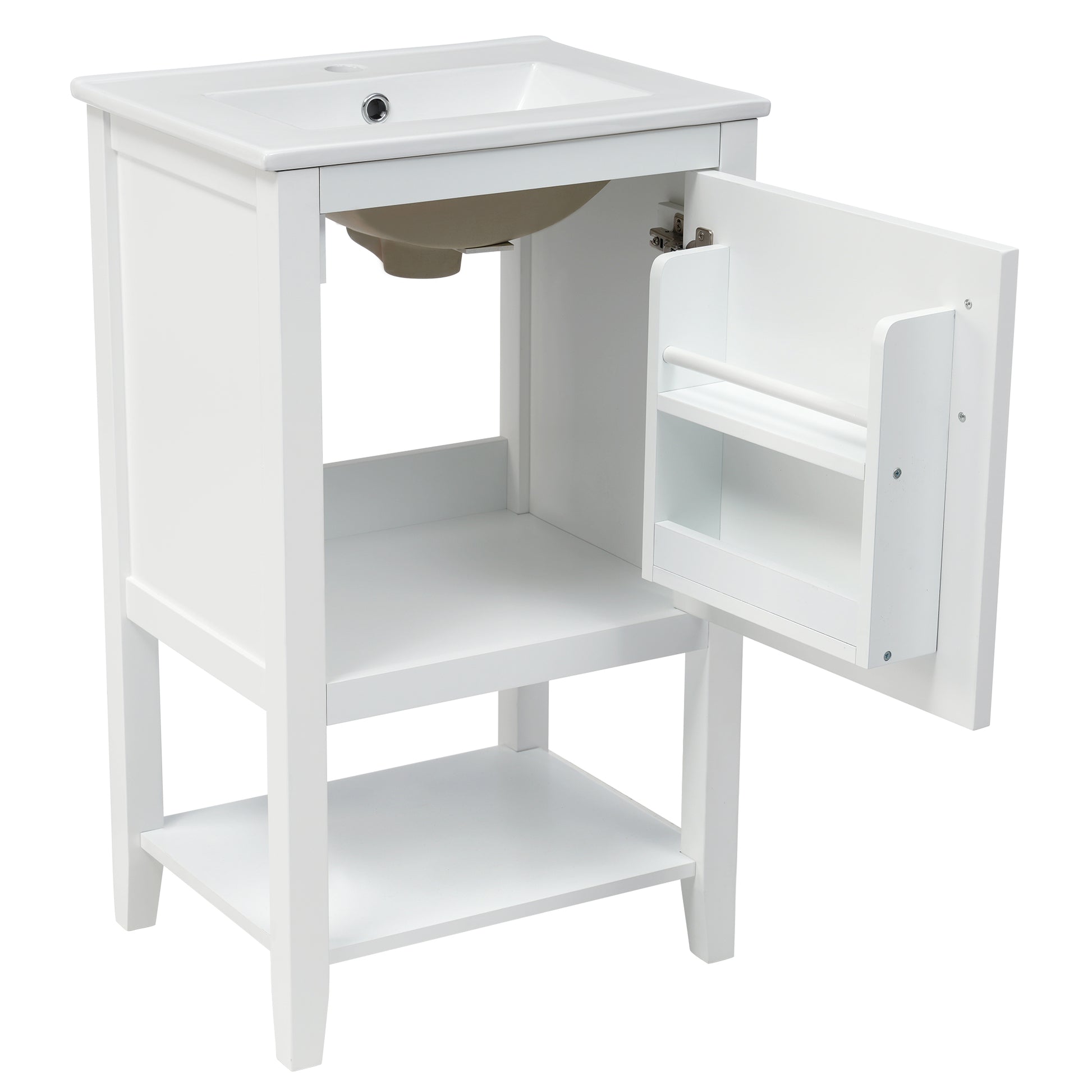 20" Bathroom Vanity With Sink, Bathroom Cabinet With Soft Closing Door, Storage Rack And Open Shelf, White White Solid Wood Mdf