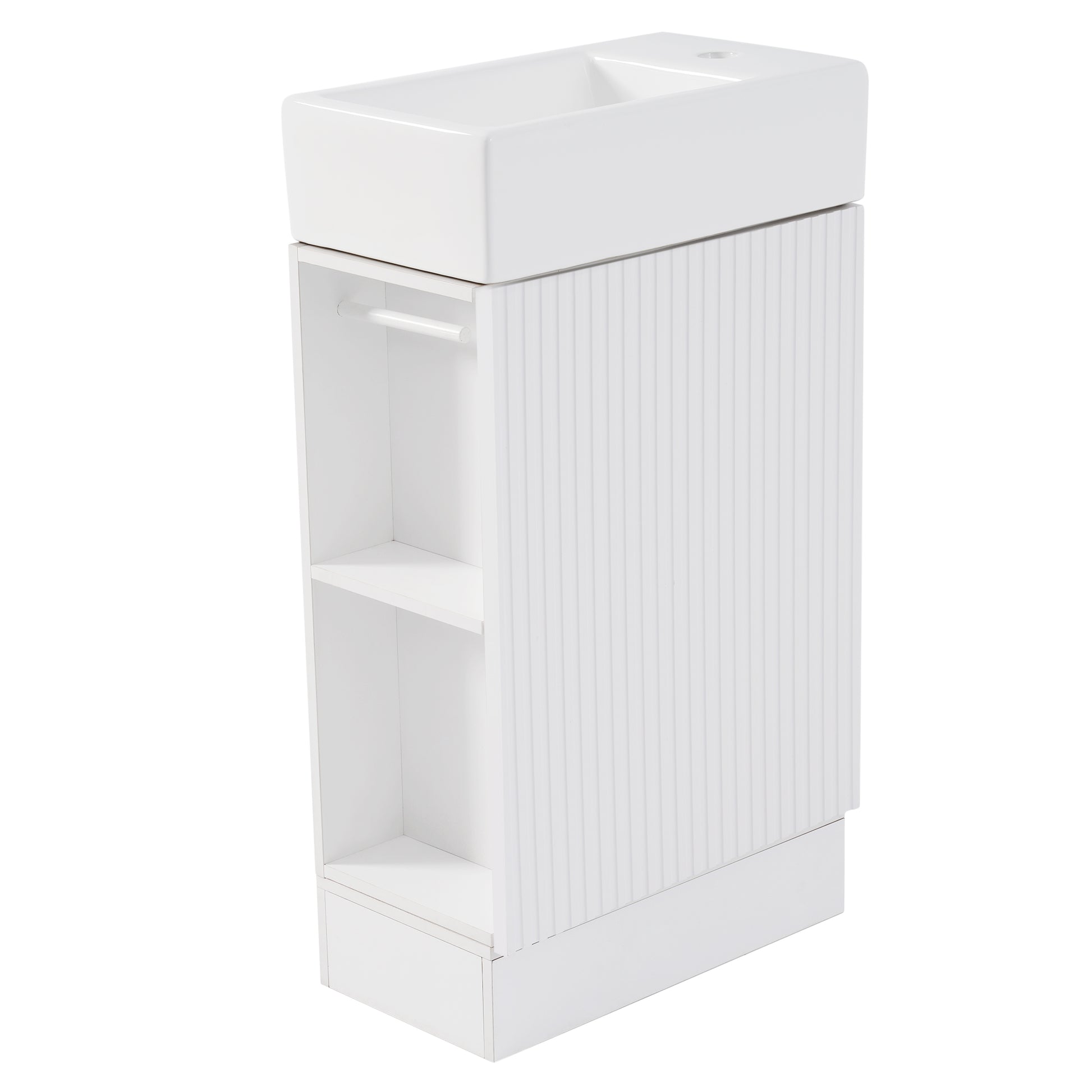 18.6" Bathroom Vanity With Sink, Bathroom Vanity Cabinet With Two Tier Shelf, Left Or Right Orientation, White White Mdf