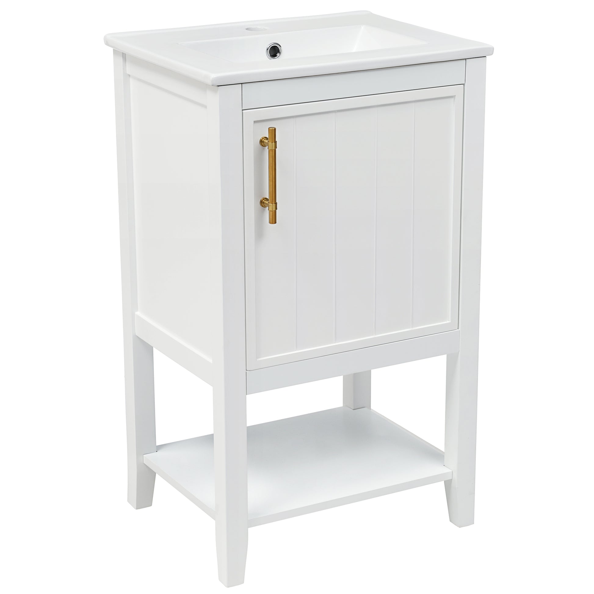 20" Bathroom Vanity With Sink, Bathroom Cabinet With Soft Closing Door, Storage Rack And Open Shelf, White White Solid Wood Mdf