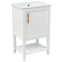 20" Bathroom Vanity With Sink, Bathroom Cabinet With Soft Closing Door, Storage Rack And Open Shelf, White White Solid Wood Mdf