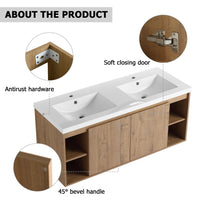 48" Wall Mounted Bathroom Vanity With Double Sink, Soft Closing Door Hinge Kd Package Bvb07348Imox Grb4840D Imitative Oak 2 Bathroom Wall Mounted Modern Plywood