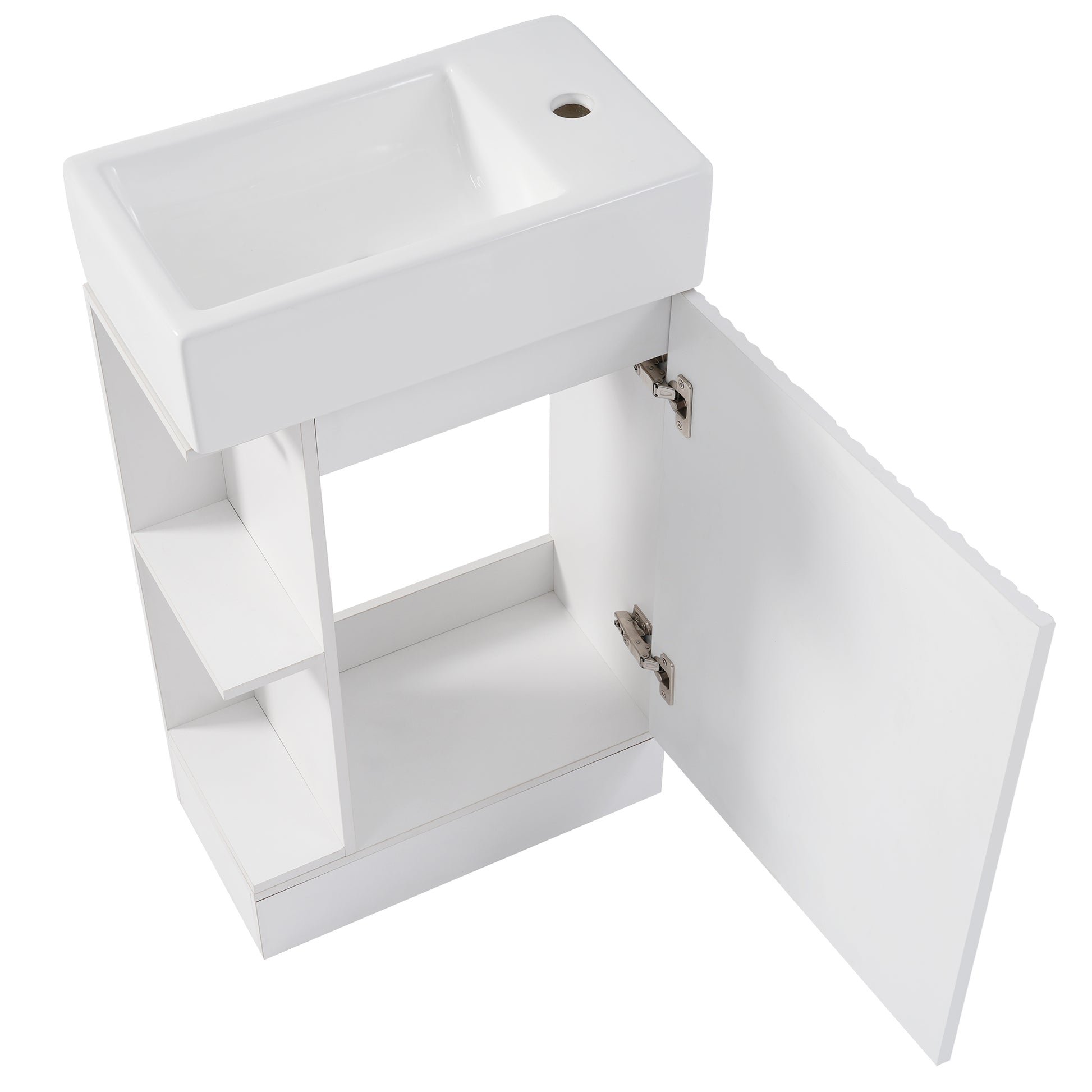 18.6" Bathroom Vanity With Sink, Bathroom Vanity Cabinet With Two Tier Shelf, Left Or Right Orientation, White White Mdf