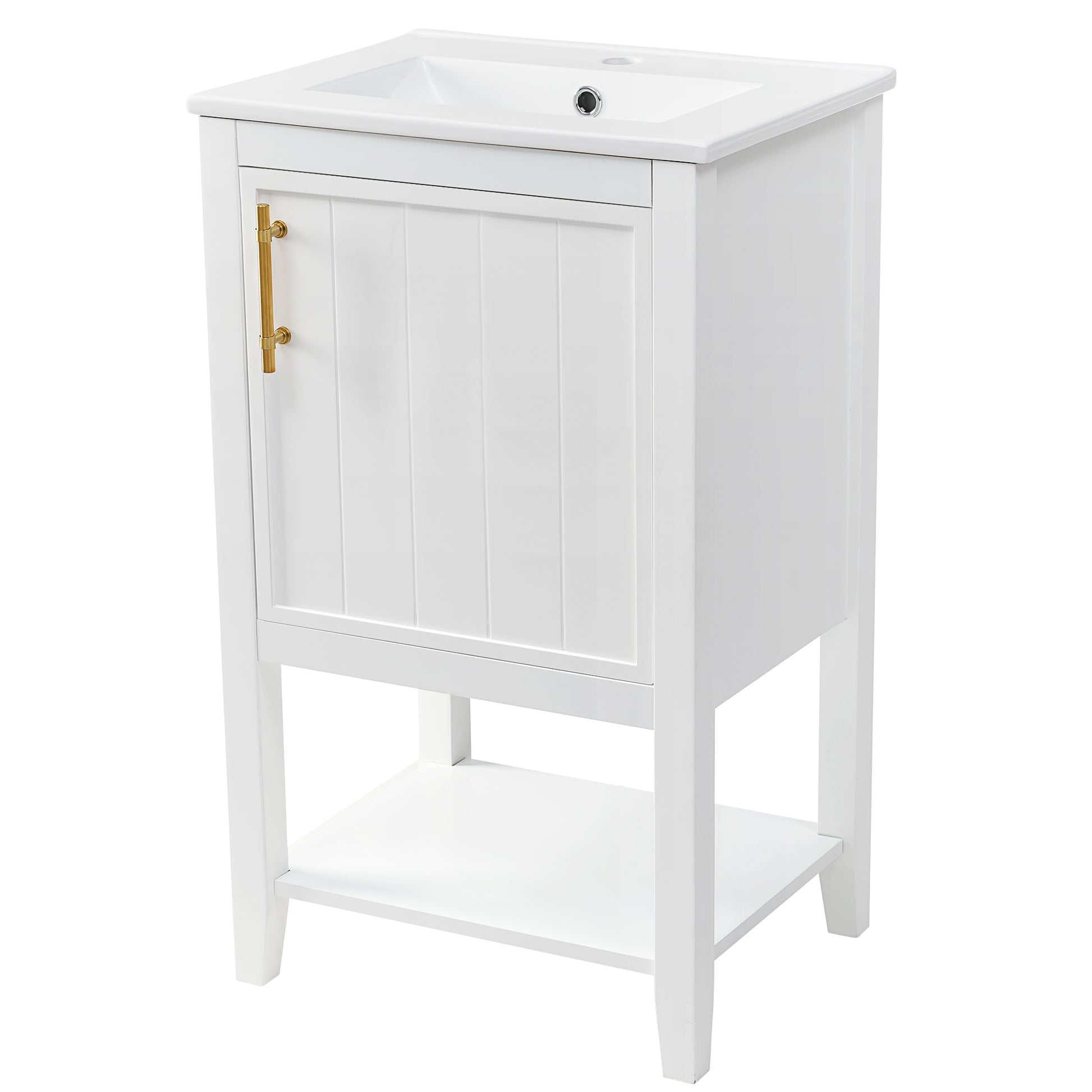 20" Bathroom Vanity With Sink, Bathroom Cabinet With Soft Closing Door, Storage Rack And Open Shelf, White White Solid Wood Mdf