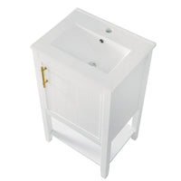 20" Bathroom Vanity With Sink, Bathroom Cabinet With Soft Closing Door, Storage Rack And Open Shelf, White White Solid Wood Mdf