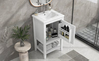 20" Bathroom Vanity With Sink, Bathroom Cabinet With Soft Closing Door, Storage Rack And Open Shelf, White White Solid Wood Mdf