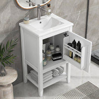 20" Bathroom Vanity With Sink, Bathroom Cabinet With Soft Closing Door, Storage Rack And Open Shelf, White White Solid Wood Mdf