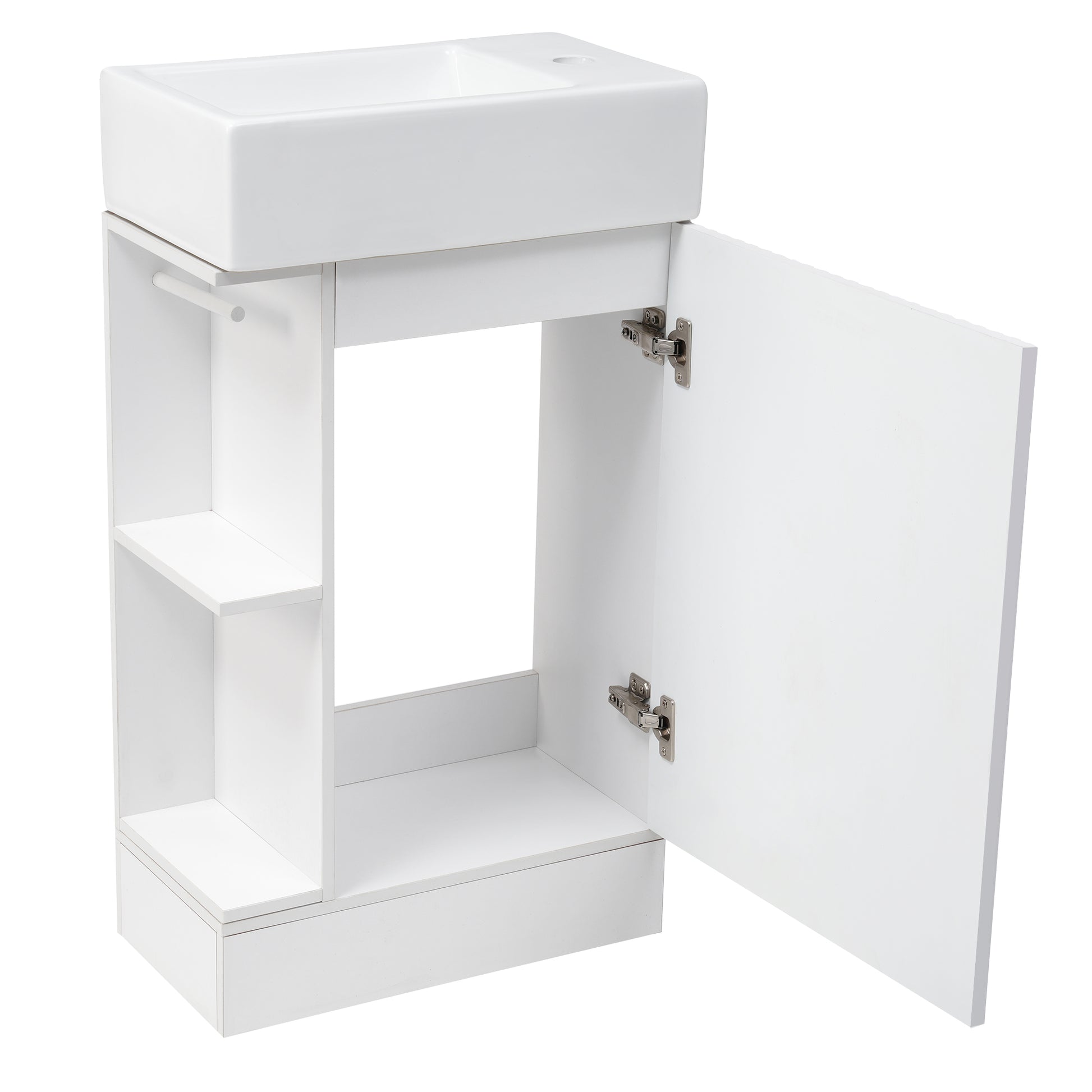 18.6" Bathroom Vanity With Sink, Bathroom Vanity Cabinet With Two Tier Shelf, Left Or Right Orientation, White White Mdf