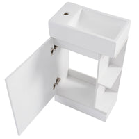 18.6" Bathroom Vanity With Sink, Bathroom Vanity Cabinet With Two Tier Shelf, Left Or Right Orientation, White White Mdf