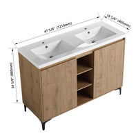 48" Freestanding Bathroom Vanity With Double Sink, Soft Closing Door Hinge Kd Package Bvb07148Imox Grb4840D Imitative Oak 2 Bathroom Freestanding Modern Plywood