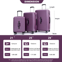 3 Piece Luggage Sets Pc Abs Lightweight Suitcase With Two Hooks, 360 Double Spinner Wheels, Tsa Lock, 21 25 29 Dark Purple Dark Purple Abs Pc