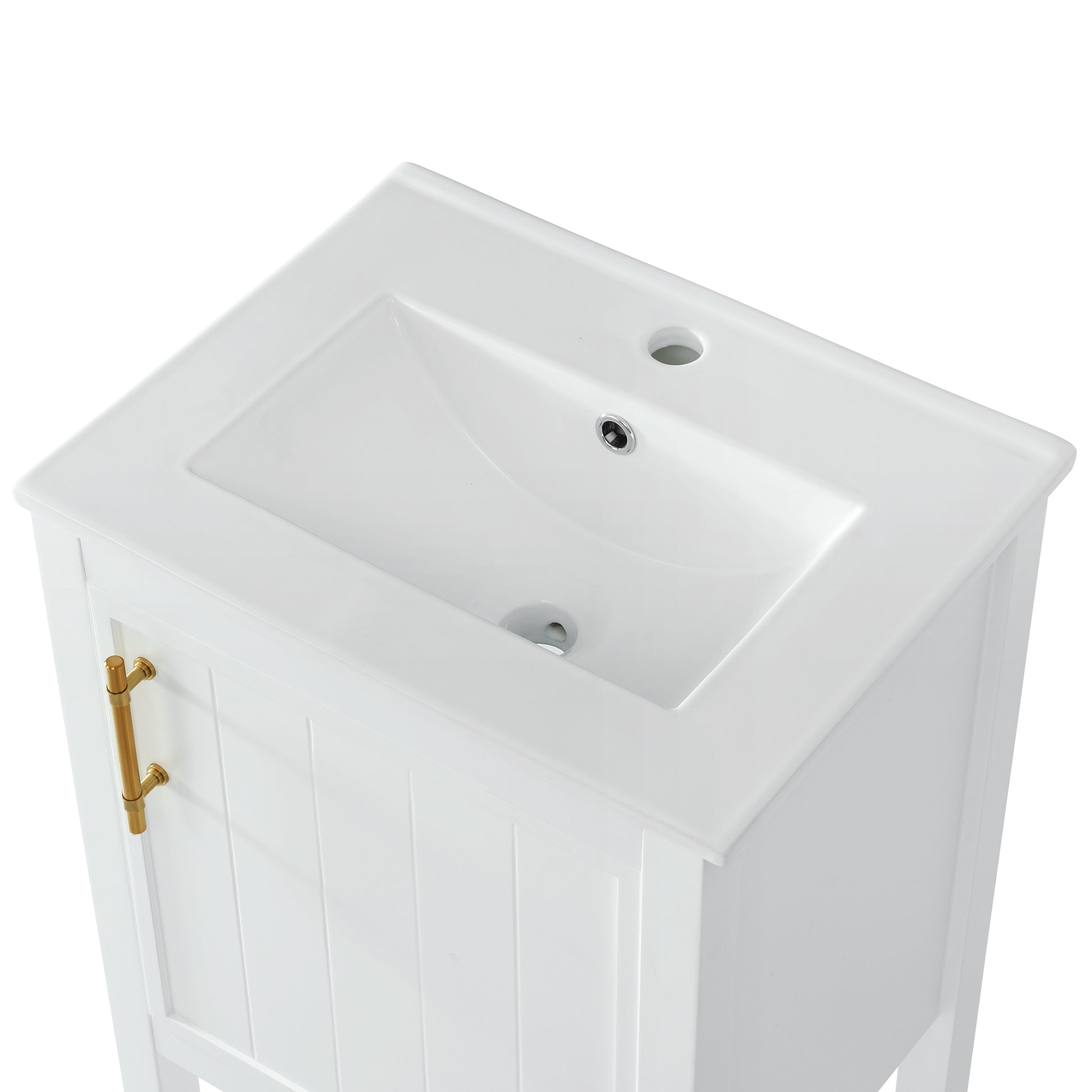 20" Bathroom Vanity With Sink, Bathroom Cabinet With Soft Closing Door, Storage Rack And Open Shelf, White White Solid Wood Mdf