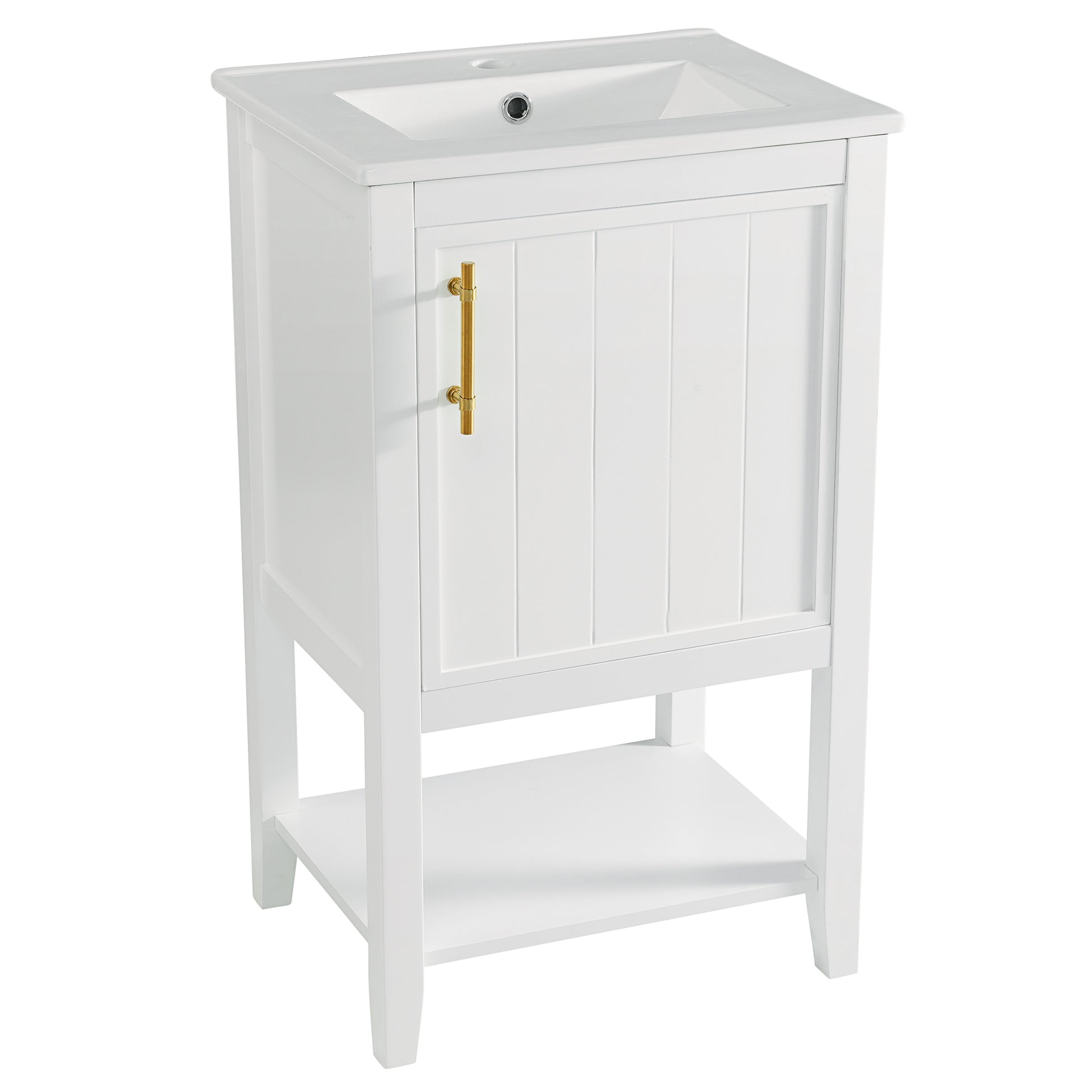 20" Bathroom Vanity With Sink, Bathroom Cabinet With Soft Closing Door, Storage Rack And Open Shelf, White White Solid Wood Mdf