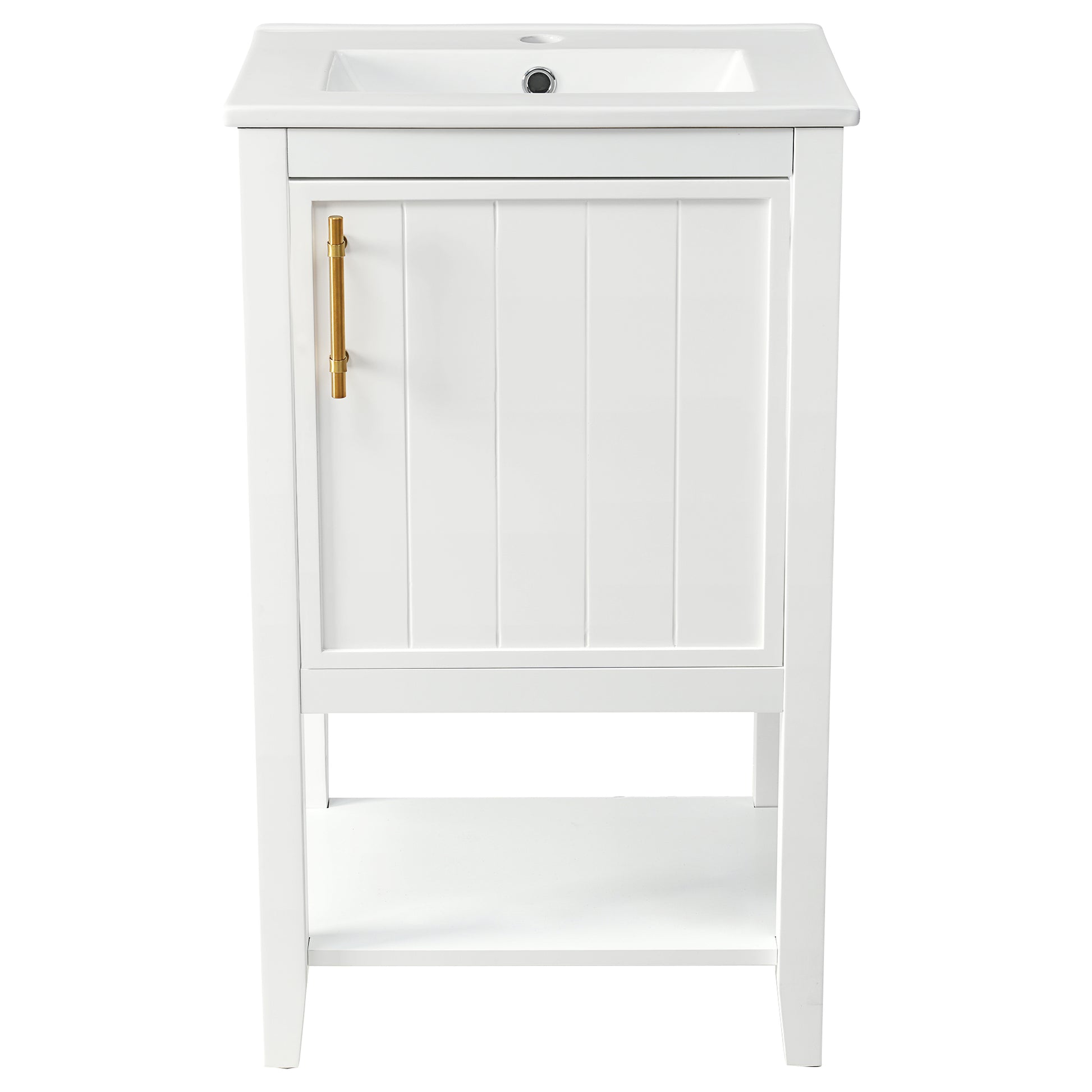 20" Bathroom Vanity With Sink, Bathroom Cabinet With Soft Closing Door, Storage Rack And Open Shelf, White White Solid Wood Mdf