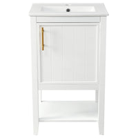 20" Bathroom Vanity With Sink, Bathroom Cabinet With Soft Closing Door, Storage Rack And Open Shelf, White White Solid Wood Mdf