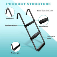 Simple Deluxe Trampoline Ladder With Horizontal Wide Steps Skid Proof Steps Simple Deluxe 12Ft 14Ft Trampoline Stairs Accessories, Universal Hook Uv Treated Steel 220 Lbs, Trampoline Parts Black Black Stainless Steel