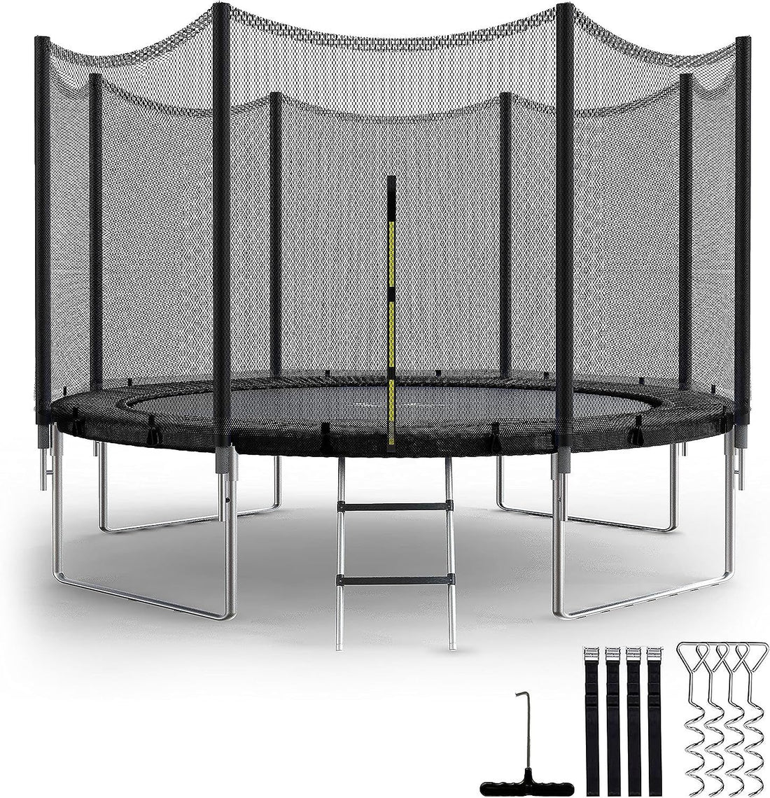 Simple Deluxe Trampoline For Kids With Safety Enclosure Net Wind Stakes 12Ft Simple Deluxe 400Lbs Weight Capacity Outdoor Backyards Trampolines With Non Slip Ladder For Children Adults Family, Black Black Polypropylene