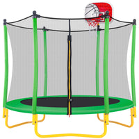 5.5Ft Trampoline For Kids 65" Outdoor & Indoor Mini Toddler Trampoline With Enclosure, Basketball Hoop And Ball Included Grass Green Metal