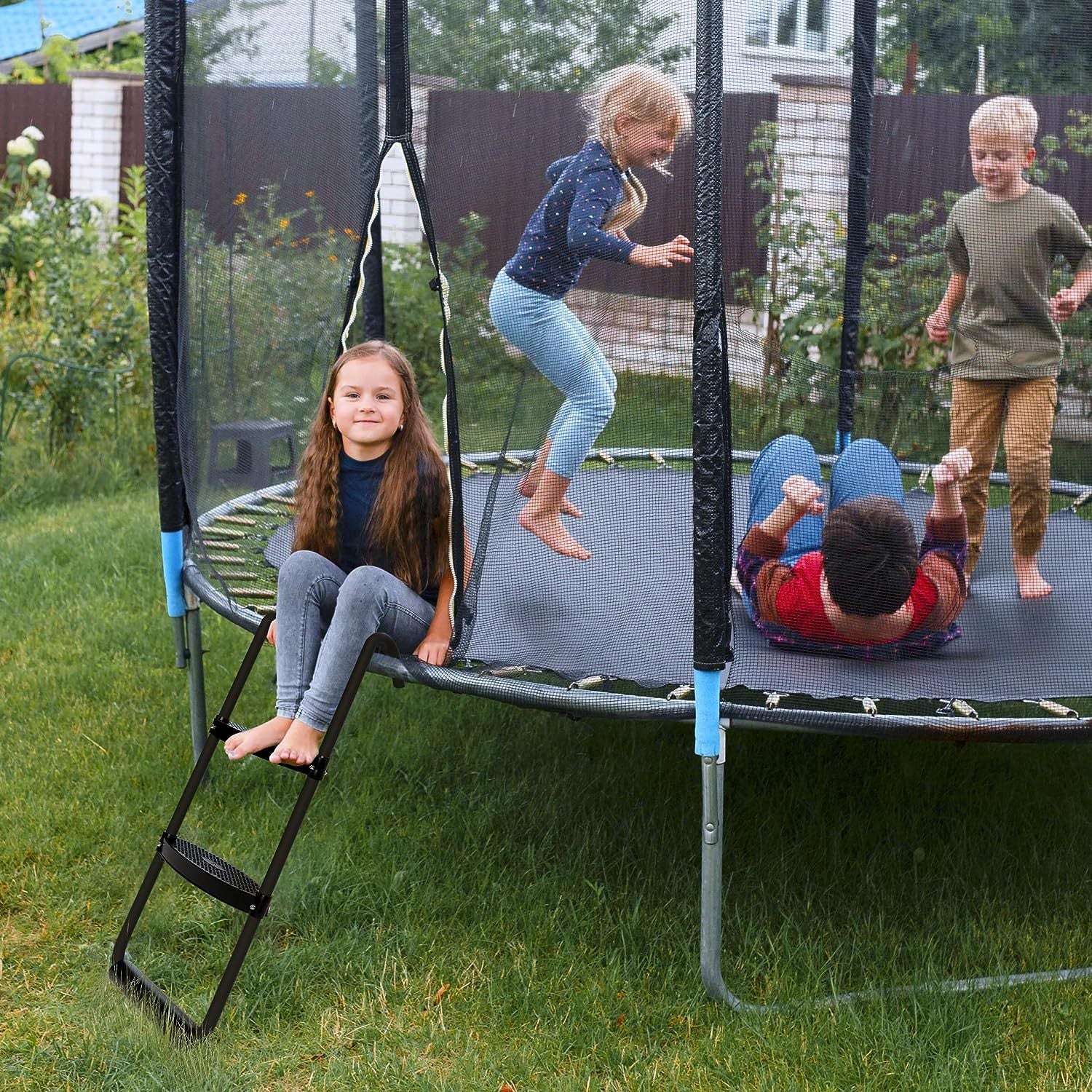 Simple Deluxe Trampoline Ladder With Horizontal Wide Steps Skid Proof Steps Simple Deluxe 12Ft 14Ft Trampoline Stairs Accessories, Universal Hook Uv Treated Steel 220 Lbs, Trampoline Parts Black Black Stainless Steel