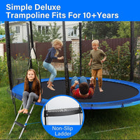 Simple Deluxe Recreational Trampoline With Enclosure Net 14Ft Wind Stakes Outdoor Trampoline For Kids And Adults Family Happy Time, Astm Approved Blue 14Ft Black Polypropylene