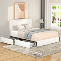 Same As B083119690 Liv Queen Size Ivory Boucle Upholstered Platform Bed With Patented 4 Drawers Storage, Curved Stitched Tufted Headboard, Wooden Slat Mattress Support, No Box Spring Needed Box