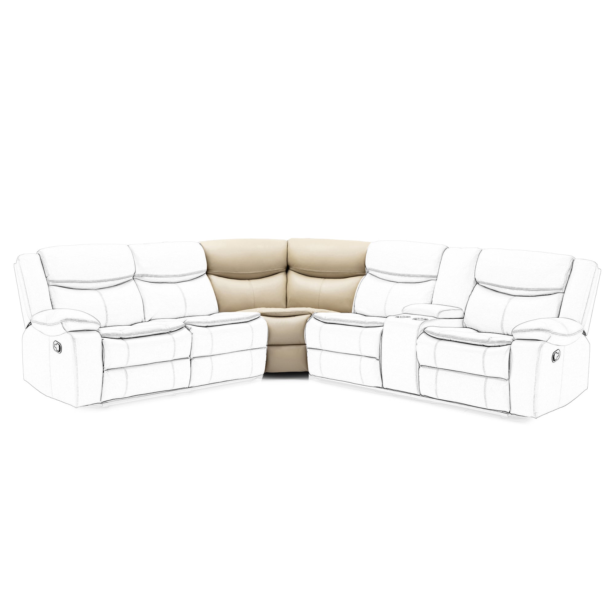 L Shapeleather Manual Reclining Sectional Sofa Set, Cream Cream Faux Leather