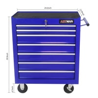 7 Drawers Multifunctional Tool Cart With Wheels Blue Blue Steel