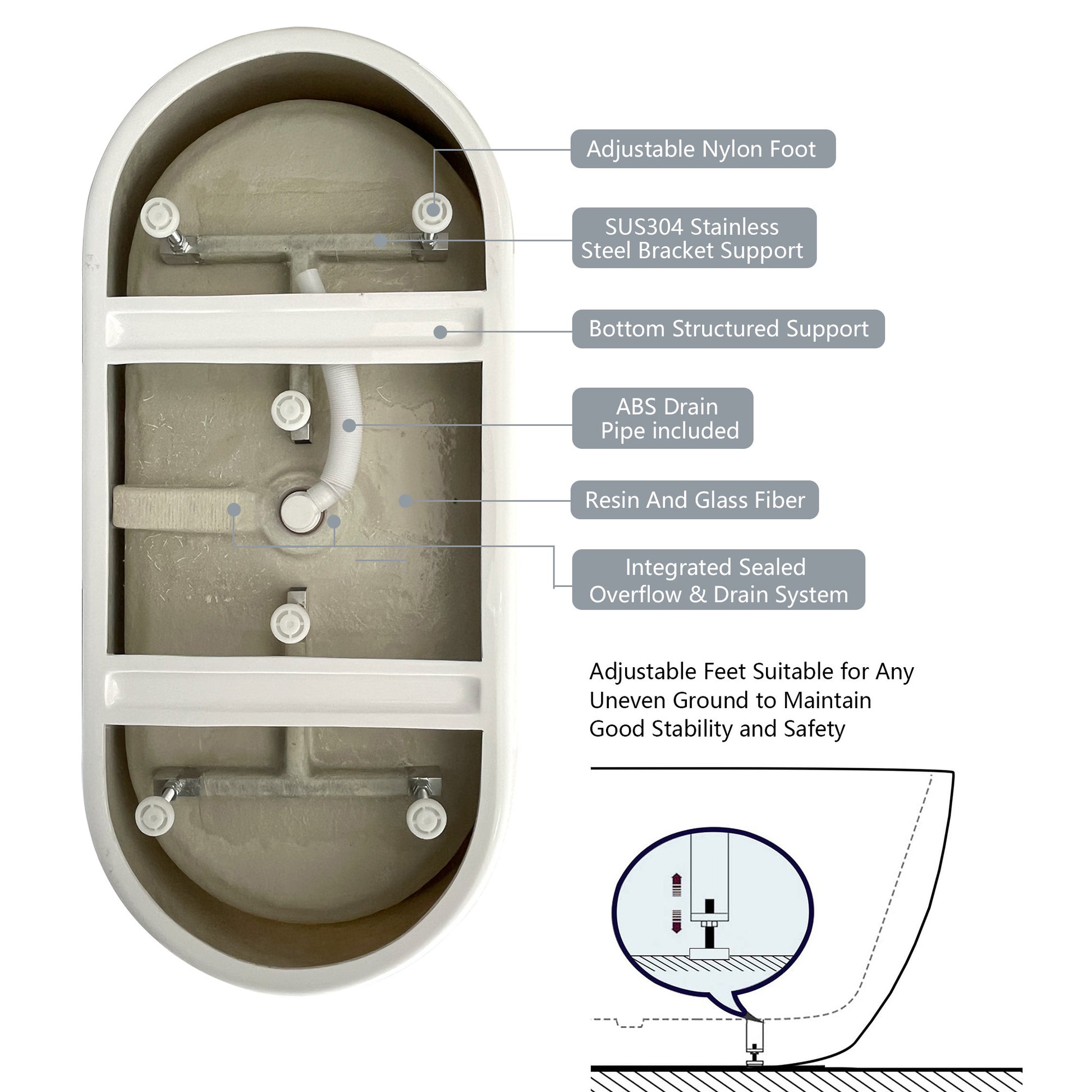 67" Acrylic Free Standing Tub Modern Oval Shape Soaking Tub Adjustable Freestanding Bathtub With Integrated Slotted Overflow And Chrome Pop Up Drain Anti Clogging Gloss White Gloss White Oval Bathroom Freestanding Tubs Polished 61 69 In Modern Soaking