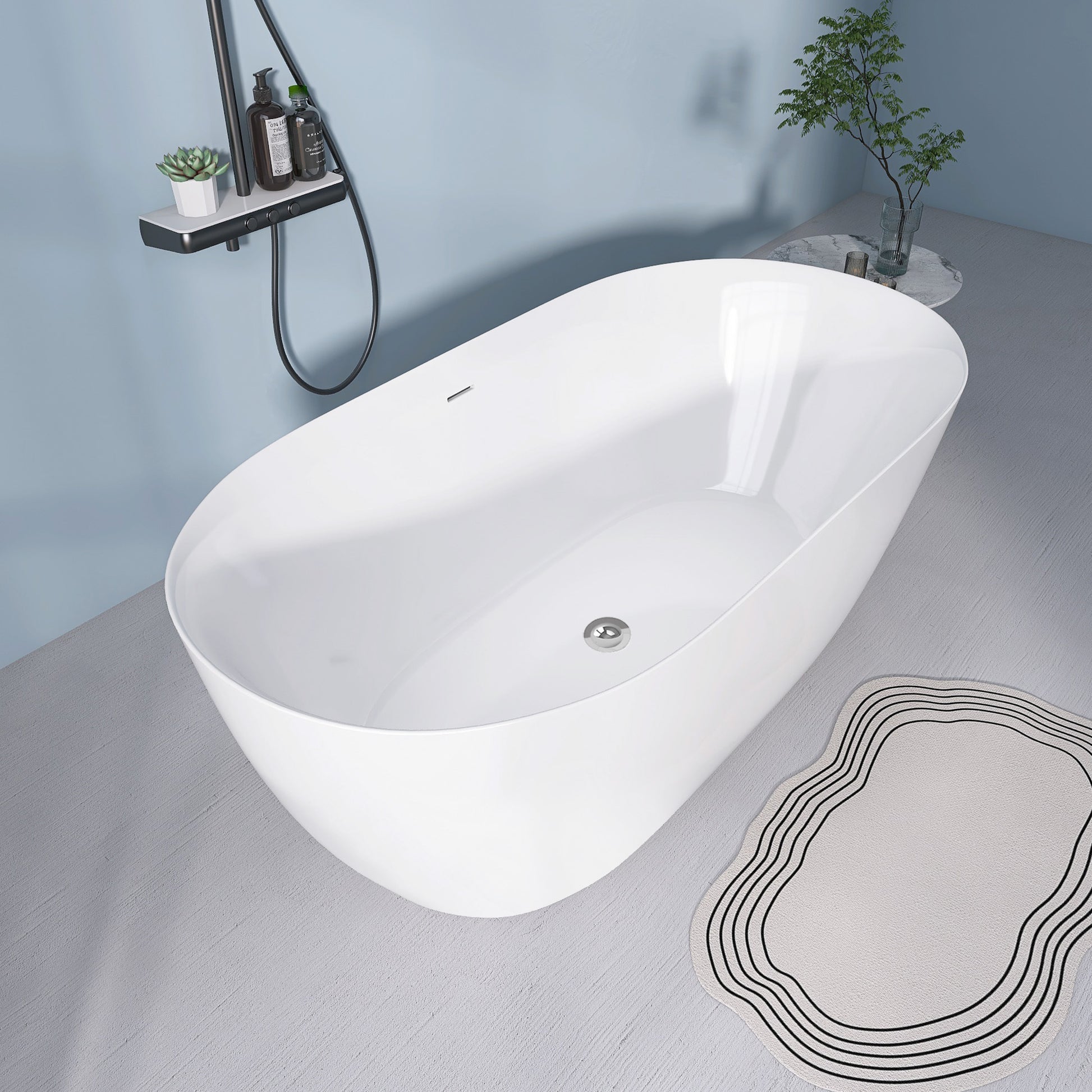 67" Acrylic Free Standing Tub Modern Oval Shape Soaking Tub Adjustable Freestanding Bathtub With Integrated Slotted Overflow And Chrome Pop Up Drain Anti Clogging Gloss White Gloss White Oval Bathroom Freestanding Tubs Polished 61 69 In Modern Soaking