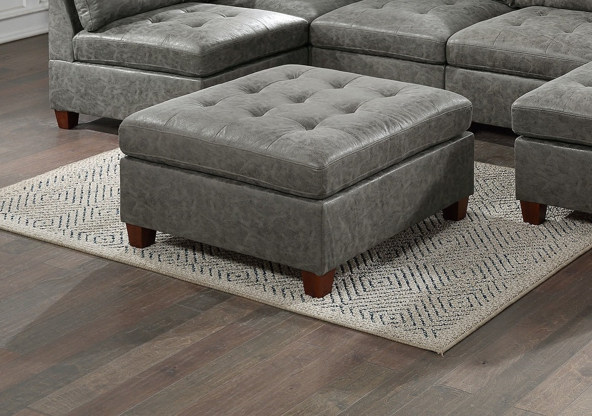 Living Room Furniture Tufted Cocktail Ottoman Antique Grey 1Pc Cushion Ottoman Seat Wooden Legs Grey Primary Living Space Contemporary,Modern Faux Leather