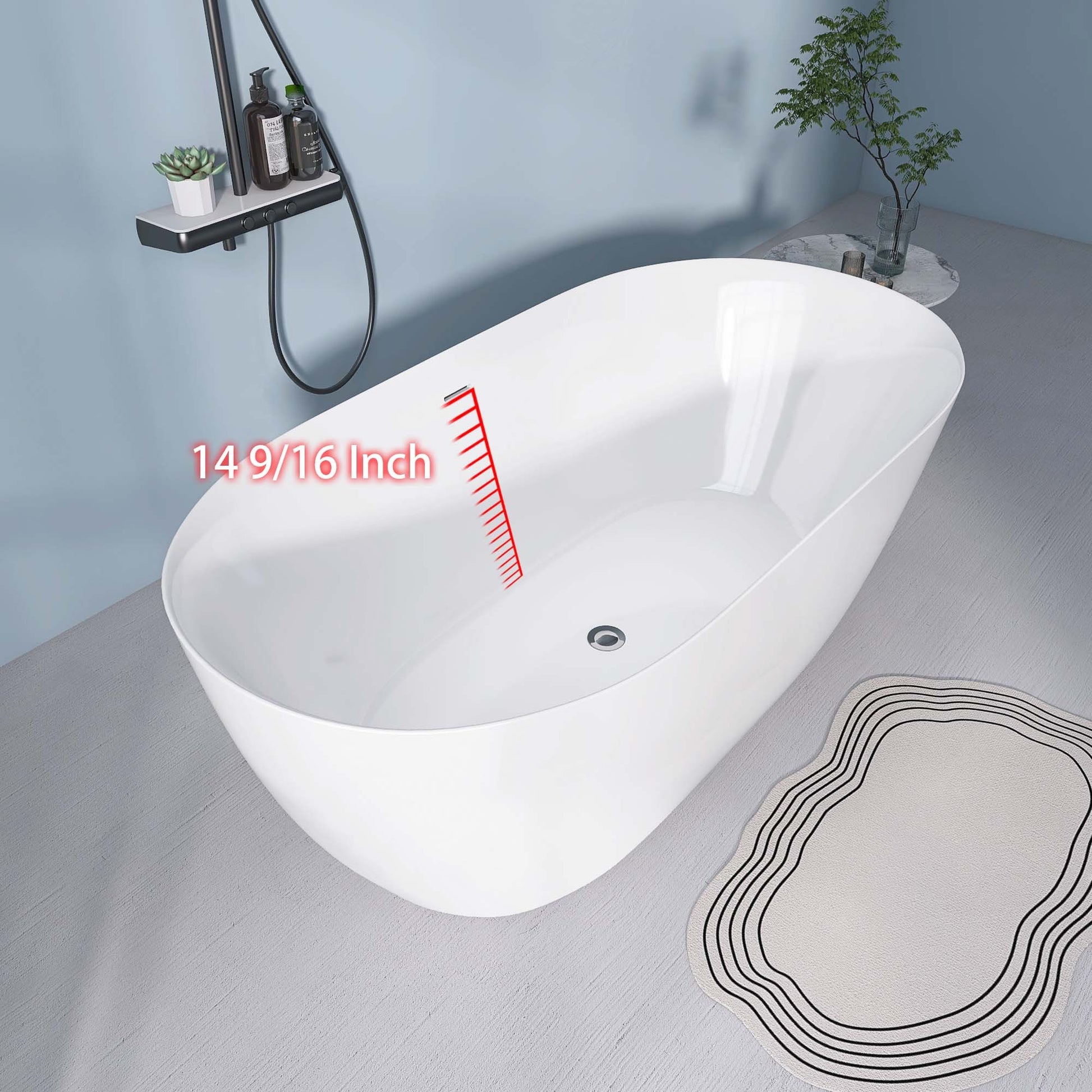 67" Acrylic Free Standing Tub Modern Oval Shape Soaking Tub Adjustable Freestanding Bathtub With Integrated Slotted Overflow And Chrome Pop Up Drain Anti Clogging Gloss White Gloss White Oval Bathroom Freestanding Tubs Polished 61 69 In Modern Soaking