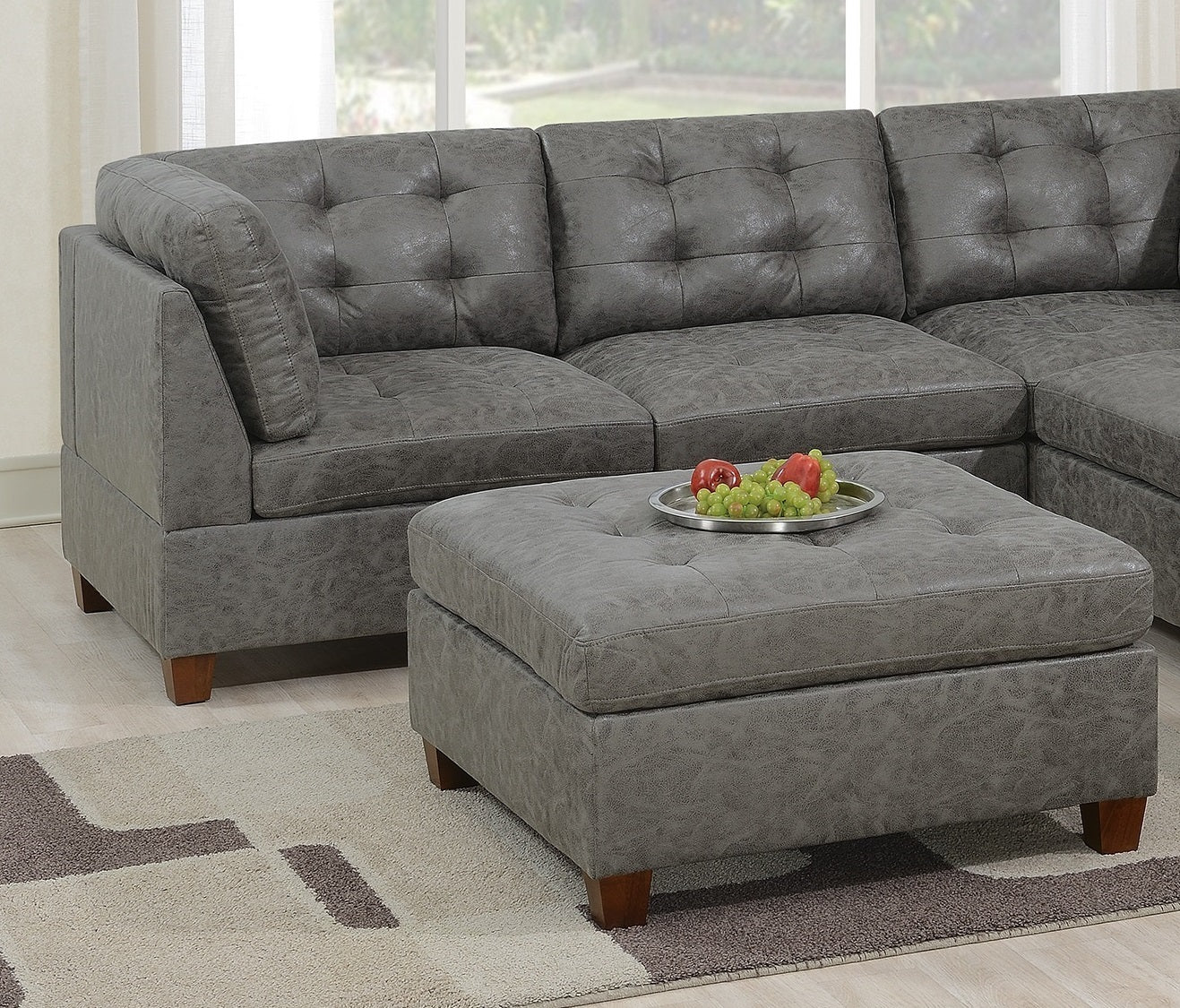 Living Room Furniture Tufted Cocktail Ottoman Antique Grey 1Pc Cushion Ottoman Seat Wooden Legs Grey Primary Living Space Contemporary,Modern Faux Leather