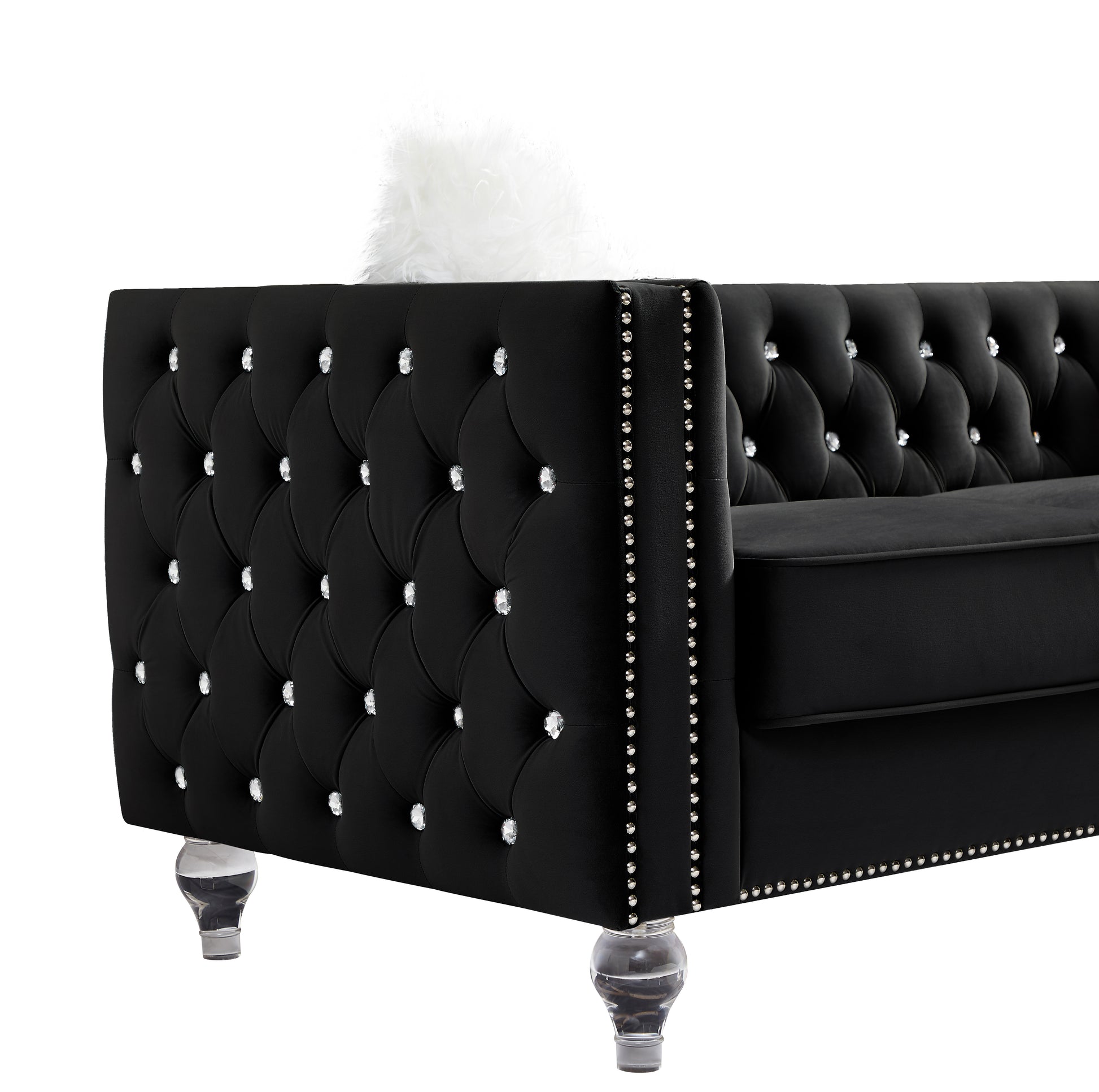 2066 Two Seat Sofa Black Seat Armrest Black Velvet