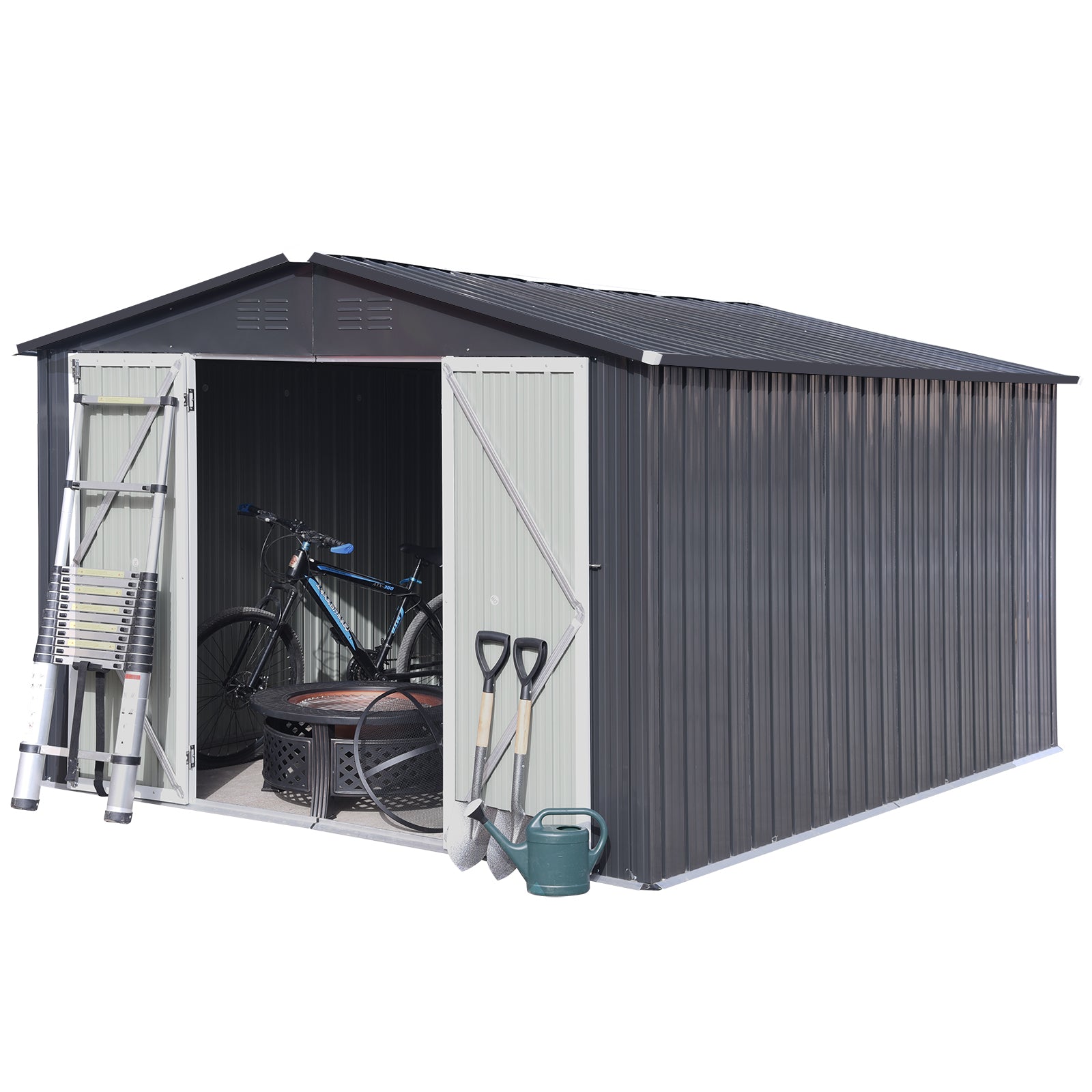 Metal Garden Sheds 6Ftx8Ft Outdoor Dark Grey Dark Grey Metal