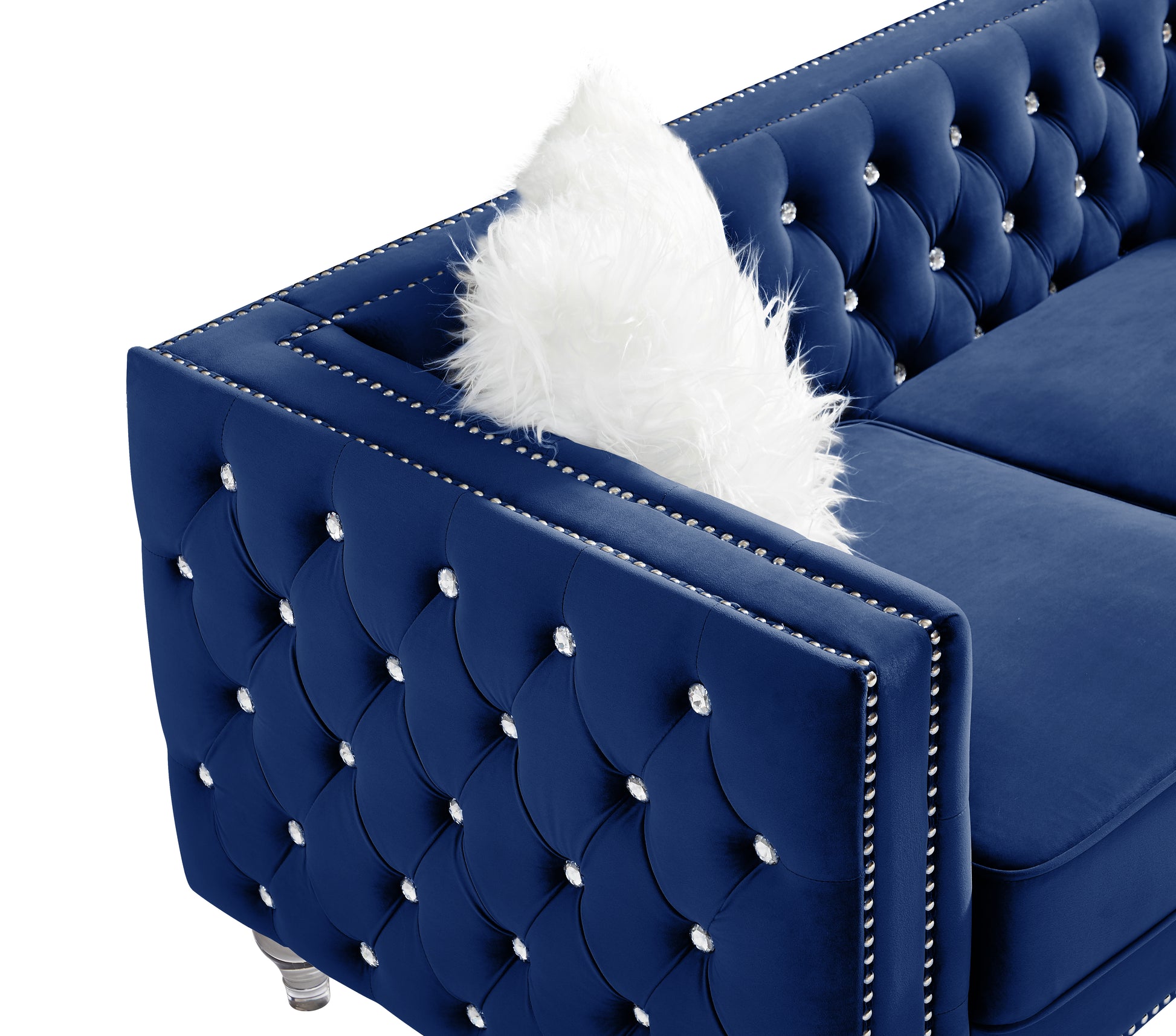 2066 Three Person Navy Blue Seat Armrest Navy Blue Velvet