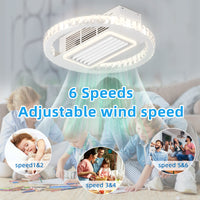 22Inch Modern Leafless Ceiling Fan With Remote Control Removable And Washable, Reversible Motor White Modern Crystal