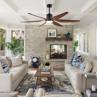 66" Vintage Ceiling Fan Lighting With Brown Blades In Integrated Led Black Brown Abs